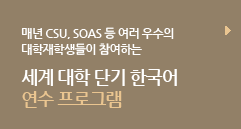 매년 CSU, SOAS 등 여러 우수의 대학 재학생들이 참여하는 세계 대학 단기 한국어 연수 프로그램